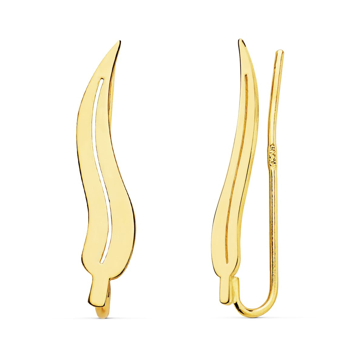 18K PENDIENTES ORO AMARILLO TREPADORES HOJA 21X5 MM 1