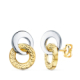 18K PENDIENTES ORO BICOLOR DOBLE ARO LISO Y GRECA 13 X 9 MM. CIERRE PRESION 1