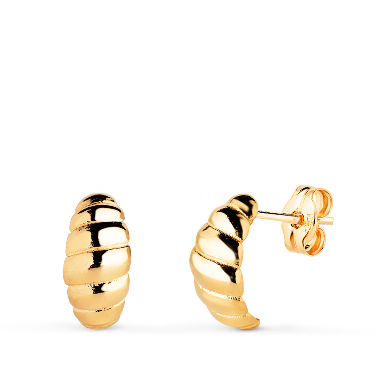 18K PENDIENTES ORO AMARILLO GALLONES EN BRILLO. MEDIDA: 11 X 6 MM. CIERRE PRESION 1