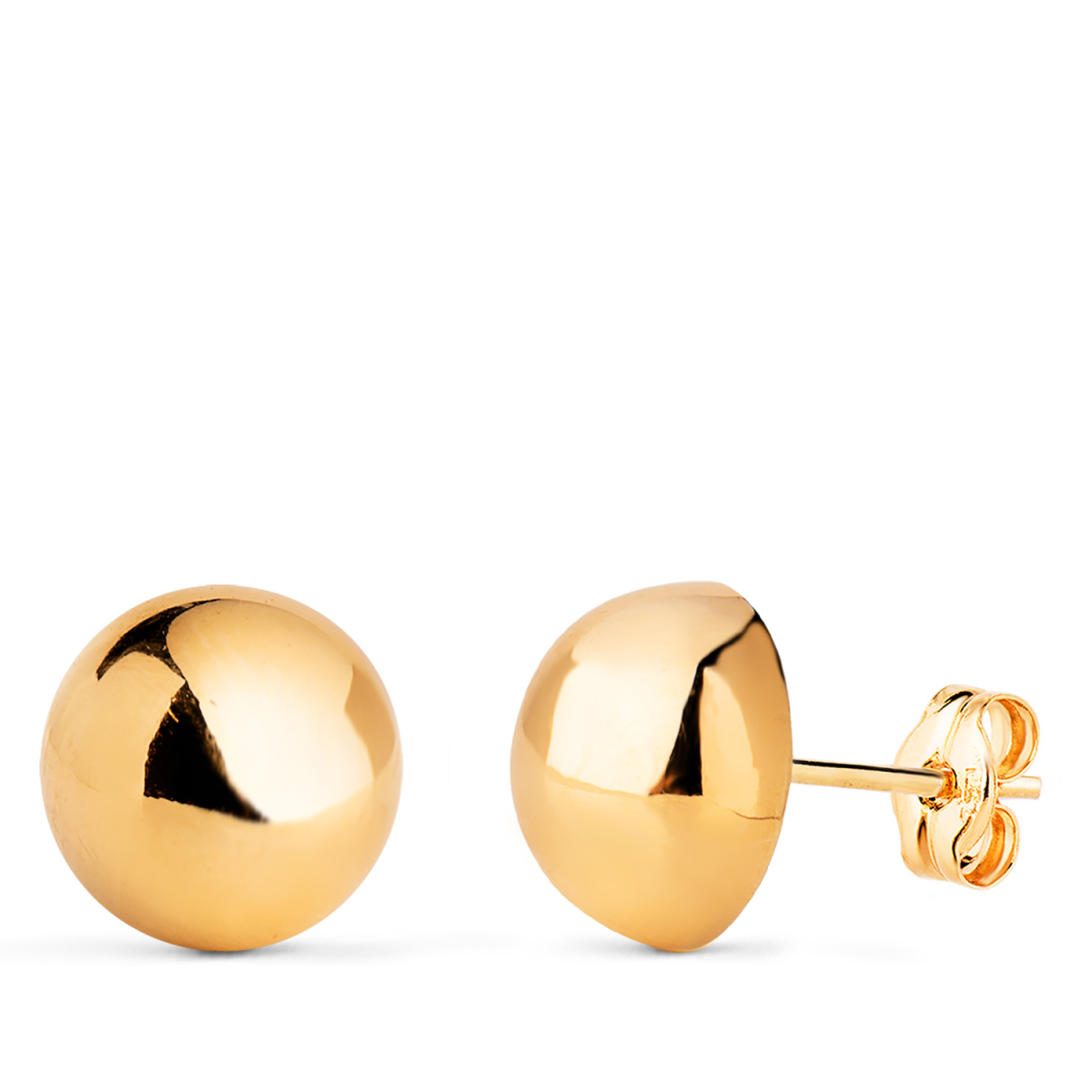 18K PENDIENTES ORO AMARILLO MEDIA BOLA LISA HUECA. ANCHO: 10 MM. CIERRE PRESION 1