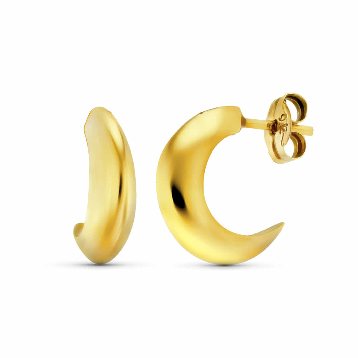 18K PENDIENTES MEDIO ARO ORO AMARILLO OCTOGONAL 15 MM ANCHO 2 MM CIERRE PRESION 1