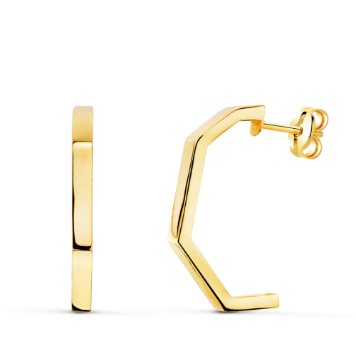 18K PENDIENTES ORO AMARILLO MEDIO ARO ABIERTO 4 TRAMOS BRILLO 19X2MM. CIERRE PRESION 1