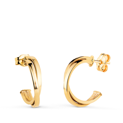 18K PENDIENTES ORO AMARILLO DOBLE ARO CRUZADO. MEDIDA: 15X3 MM. CIERRE PRESION 1