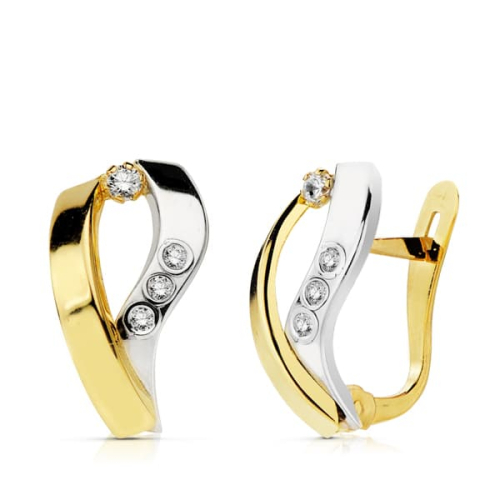 18K PENDIENTES BANDAS ORO BICOLOR 15X8 MM CIERRE CATALAN 1