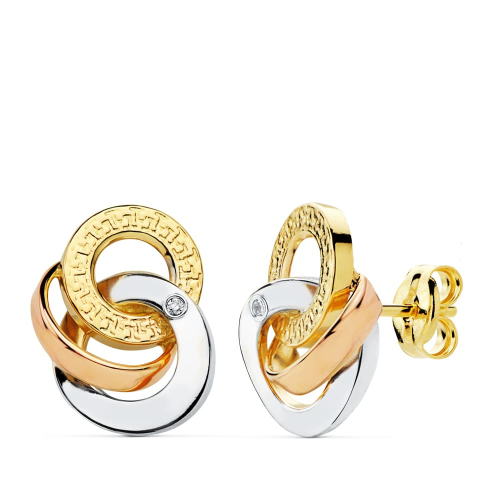 18K PENDIENTES TRICOLOR CIRCULOS 14X10 MM CIERRE PRESION 1