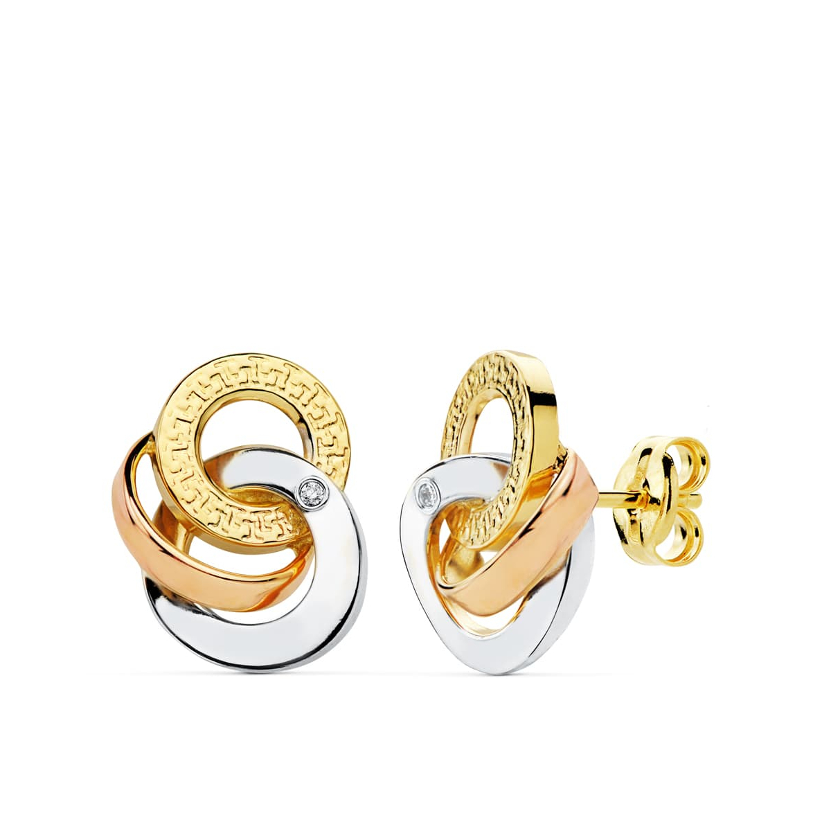 18K PENDIENTES TRICOLOR CIRCULOS 14X10 MM CIERRE PRESION 1