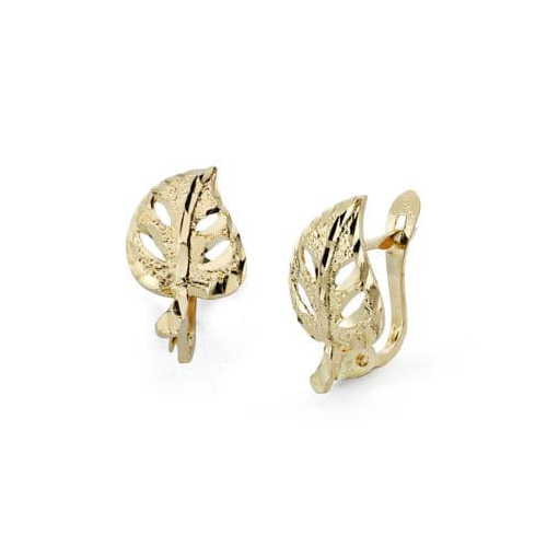 18K PENDIENTES ORO AMARILLO HOJA CALADA 14X8 MM CIERRE CATALAN 1