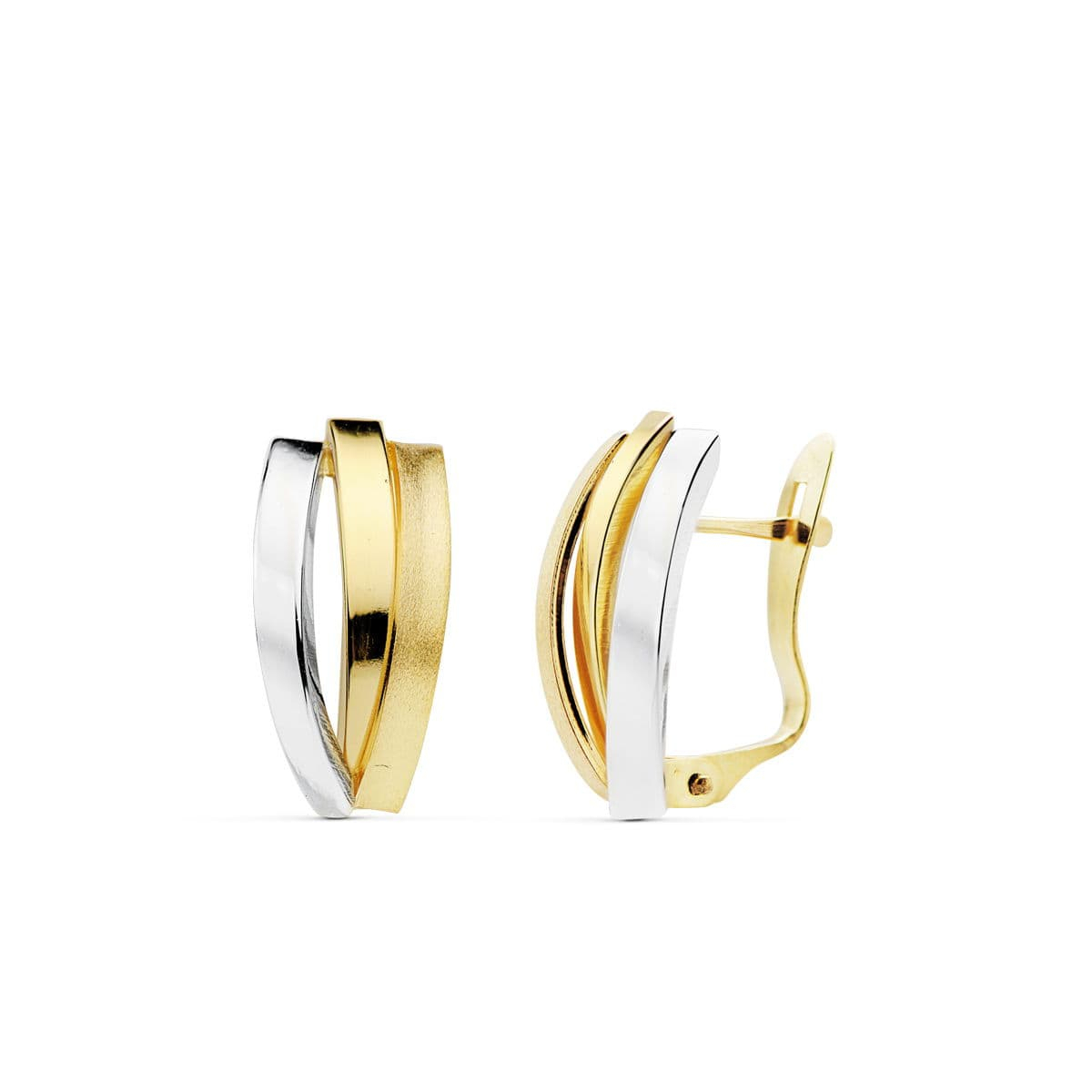 18K PENDIENTES ORO BICOLOR BANDAS 16X7 MM CIERRE CATALAN 1