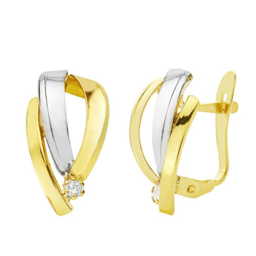 18K PENDIENTES ORO BICOLOR BANDAS 15X8 MM CIERRE CATALAN 1