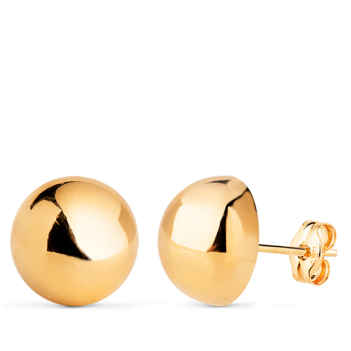 18K PENDIENTES ORO AMARILLO MEDIA BOLA LISA HUECA. ANCHO: 12 MM. CIERRE PRESION 1