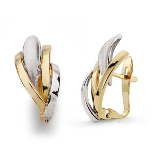 18K PENDIENTES ORO BICOLOR BANDAS 16X8 MM CIERRE CATALAN 1