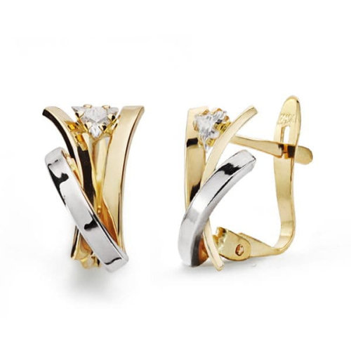 18K PENDIENTES BANDAS BICOLOR 12X7 MM CIERRE CATALAN 1