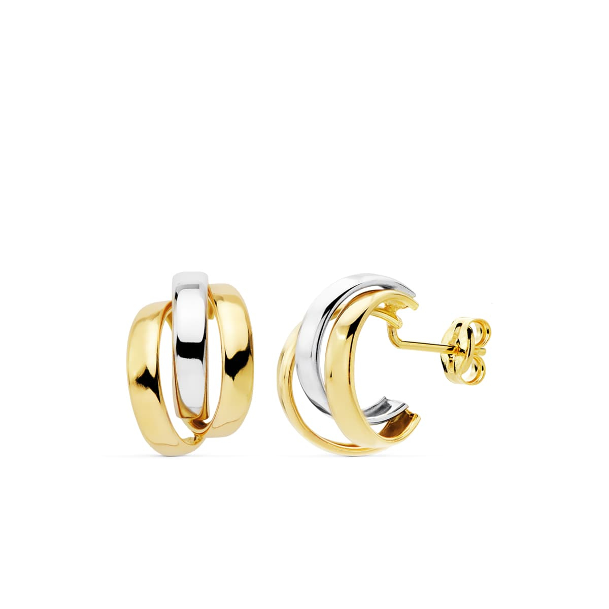 18K PENDIENTES BANDAS ORO BICOLOR 14X9 MM CIERRE PRESION 1