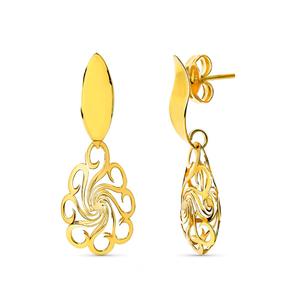 18K PENDIENTES ORO AMARILLO FLOR OVAL CIERRE PRESION 2