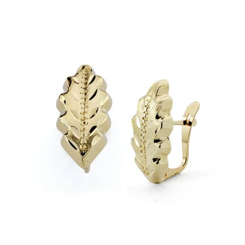 18K PENDIENTES ORO AMARILLO HOJA LAPIDADA 18X8 MM CIERRE CATALAN 2
