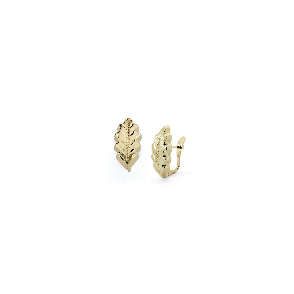 18K PENDIENTES ORO AMARILLO HOJA LAPIDADA 18X8 MM CIERRE CATALAN 2