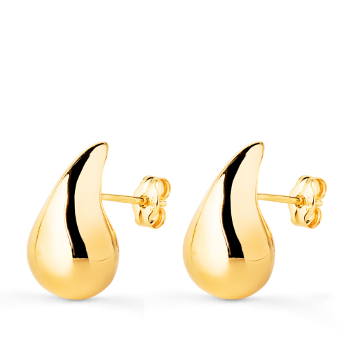 18K PENDIENTES ORO AMARILLO GOTA LISA BRILLO HUECA 16 X 9 MM. CIERRE PRESION 2