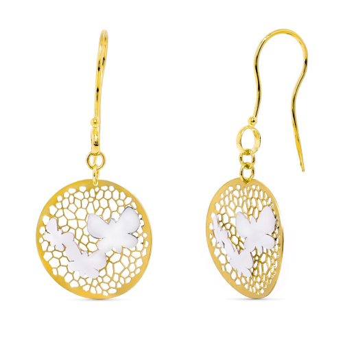 18K PENDIENTES ORO BICOLOR LARGOS MARIPOSAS. 43X18 MM CIERRE GANCHO 2