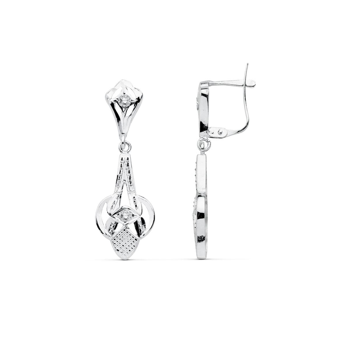 18K PENDIENTES CUBANAS ORO BLANCO 32X10 MM CIERRE CATALAN 3