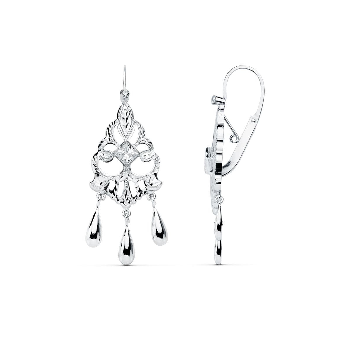 18K PENDIENTES ORO BLANCO CUBANAS 45X16 MM CIERRE GANCHO 3