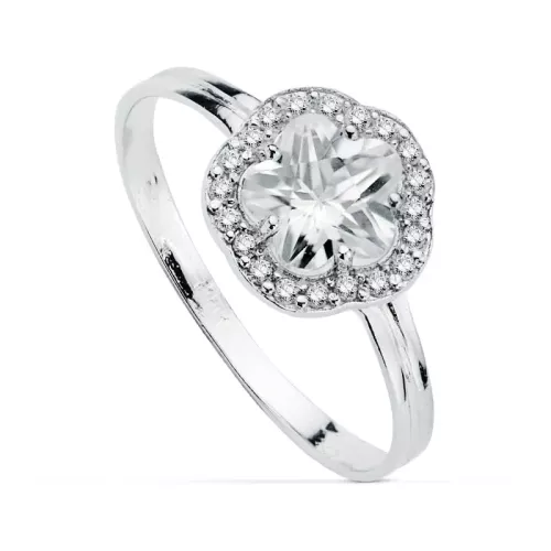 18K SORTIJA ORO BLANCO CON FLOR Y CIRCONITAS. ANCHO: 9 MM 1