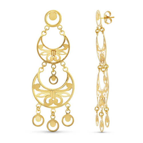 18K PENDIENTES ORO AMARILLO LASER MATE Y BRILLO CIERRE PRESION 5