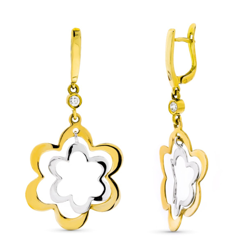 18K PENDIENTES ORO TRICOLOR LARGOS FLORES CIERRE CATALAN 5