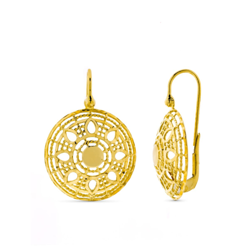 18K PENDIENTES ORO AMARILLO REDONDOS CALADOS CIERRE GANCHO 6