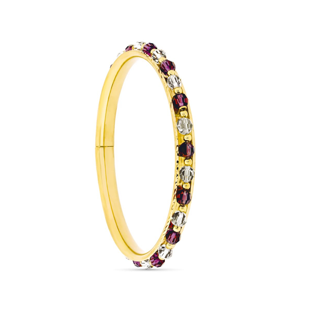 18K PULSERA ORO AMARILLO RIGIDA CON PIEDRAS ROJA Y BLANCA 16