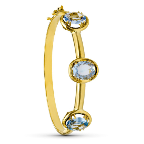18K PULSERA ORO AMARILLO RIGIDA PIEDRAS COLOR 13