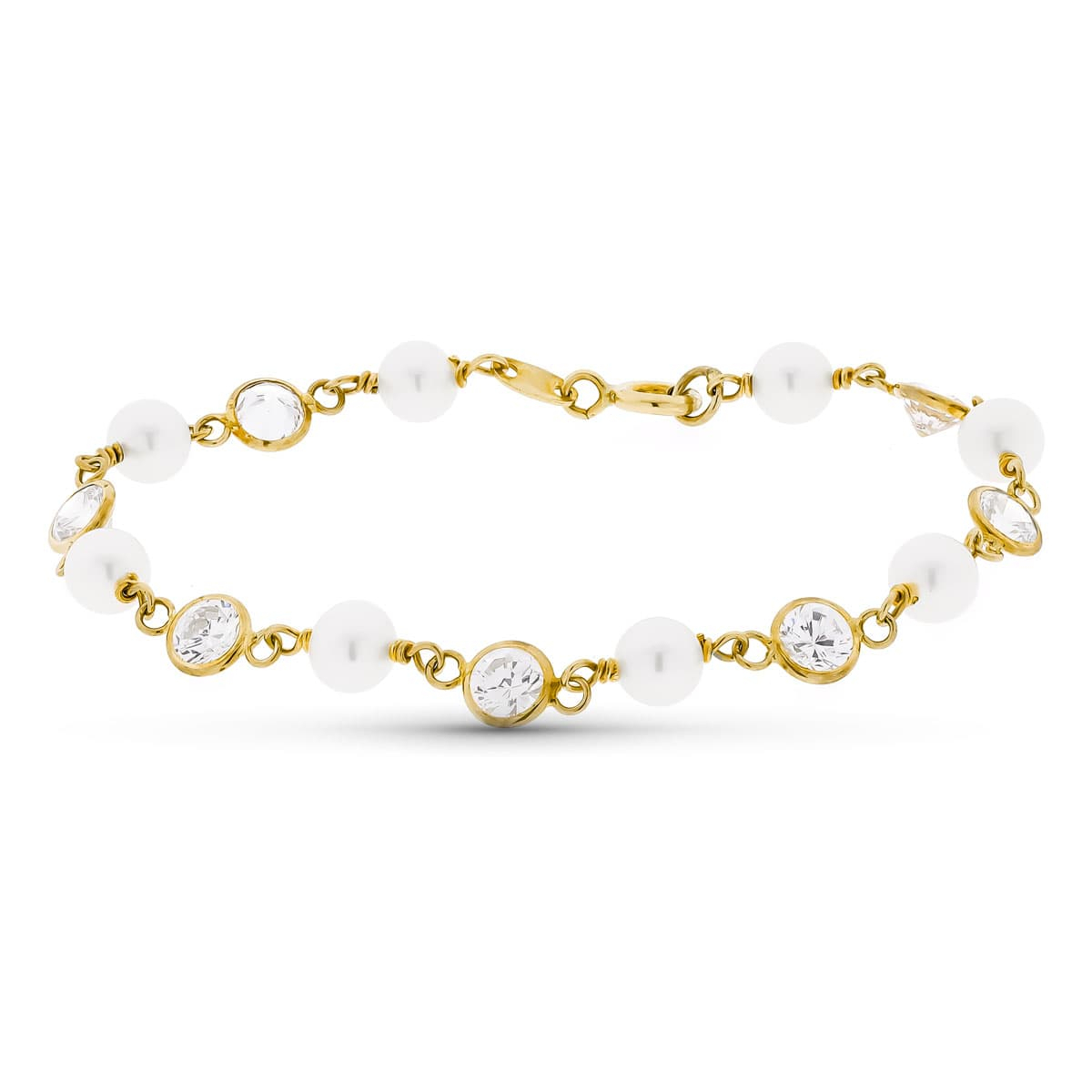 18K PULSERA ORO AMARILLO CON PERLA Y CIRCONITA 16.5 CM 4
