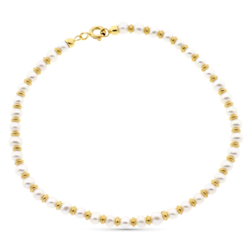 18K PULSERA ORO AMARILLO PERLA 3 MM Y ANILLAS BRILLO 19CM 3