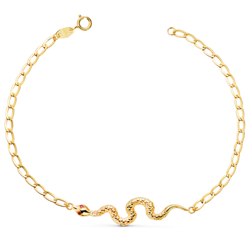 18K PULSERA ORO AMARILLO SERPIENTE OJOS RUBI 40 MM. CADENA HUECA. LARGO: 19CM 1