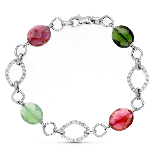 18K PULSERA ORO BLANCO PIEDRAS COLORES. 19.5CM 11