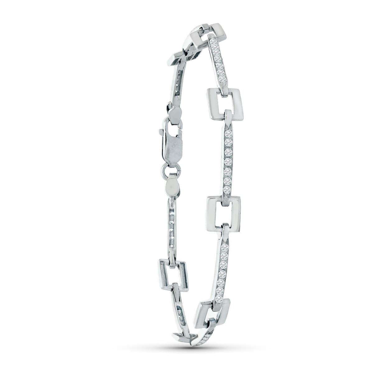18K PULSERA ORO BLANCO CUADRADOS Y BARRAS CIRCONITAS 8