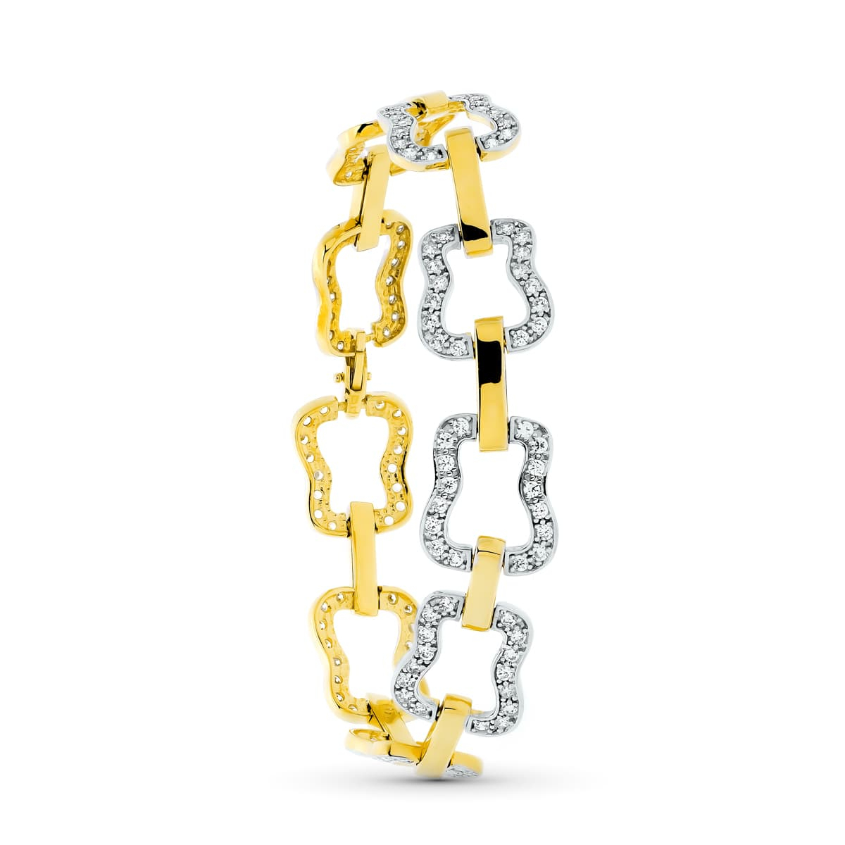 18K PULSERA ORO BICOLOR ESLABONES CON CIRCONITAS 18