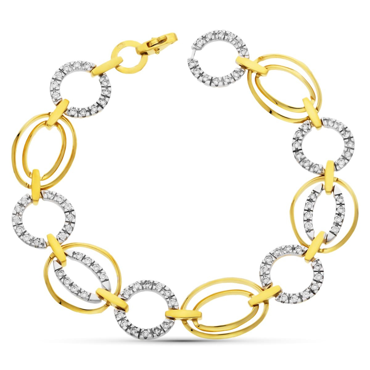 18K PULSERA ORO BICOLOR ESLABONES CIRCONITAS 17