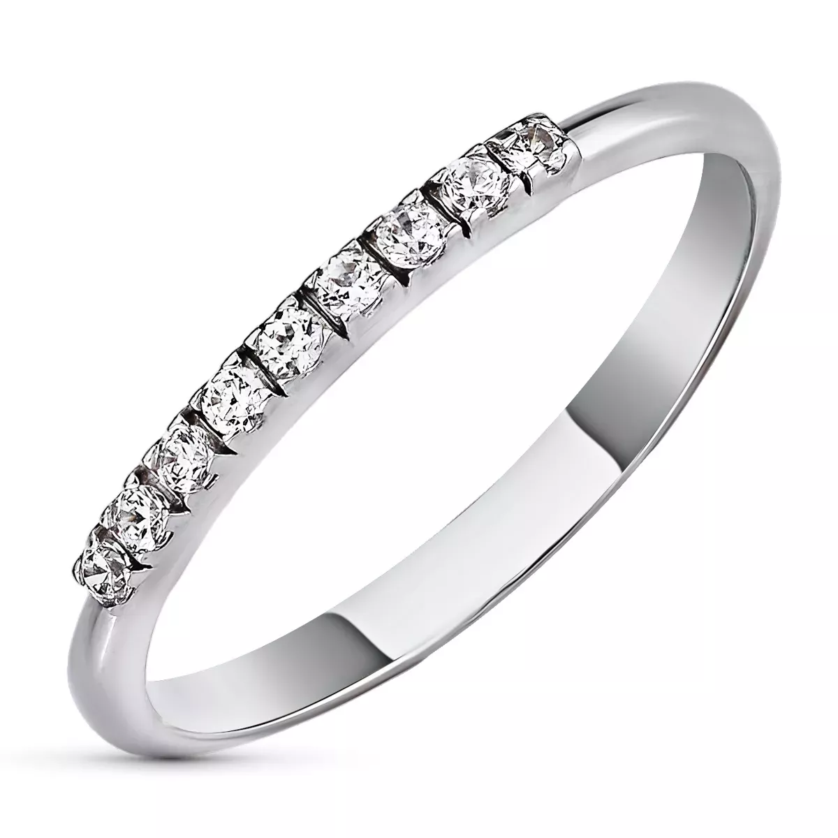 18K SORTIJA ORO BLANCO FINA CON CIRCONITAS EN GARRAS. ANCHO: 1