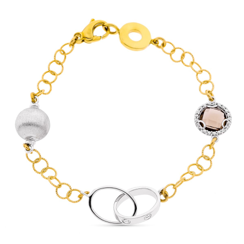 18K PULSERA ORO BICOLOR ESLABONES PIEDRA FUME. ANCHO 10 MM LARGO 19CM 10,35gr