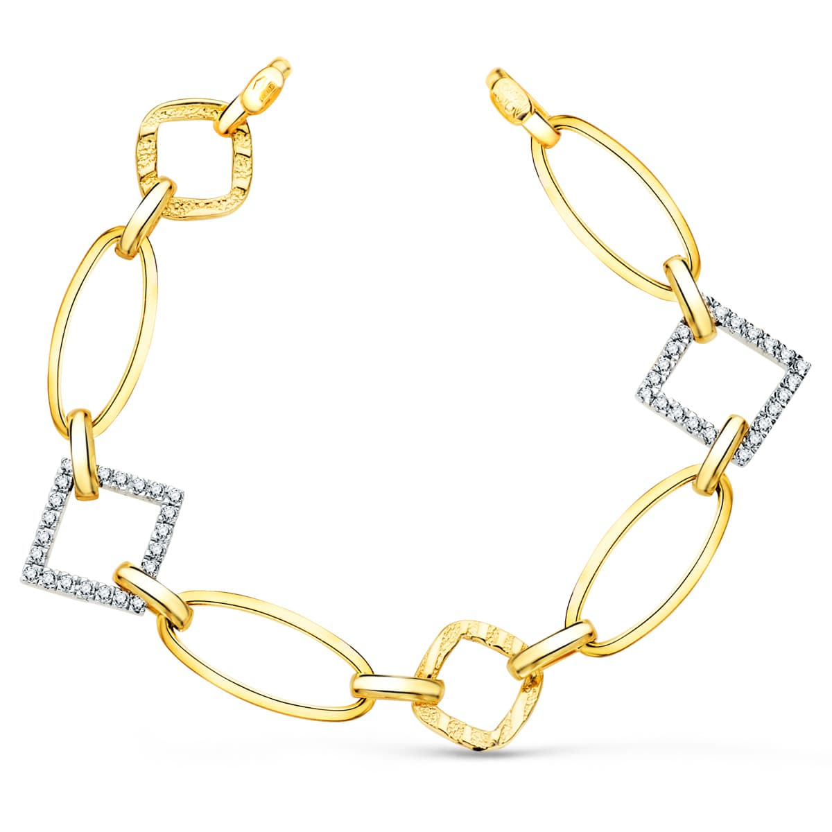 18K PULSERA ORO BICOLOR ESLABONES Y CIRCONITA ANCHO 16 MM LARGO 17CM 9