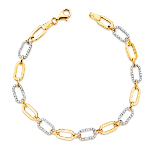 18K PULSERA ORO BICOLOR ESLABONES HUECOS Y CIRCONITA ANCHO: 5 MM. LARGO: 19CM 5