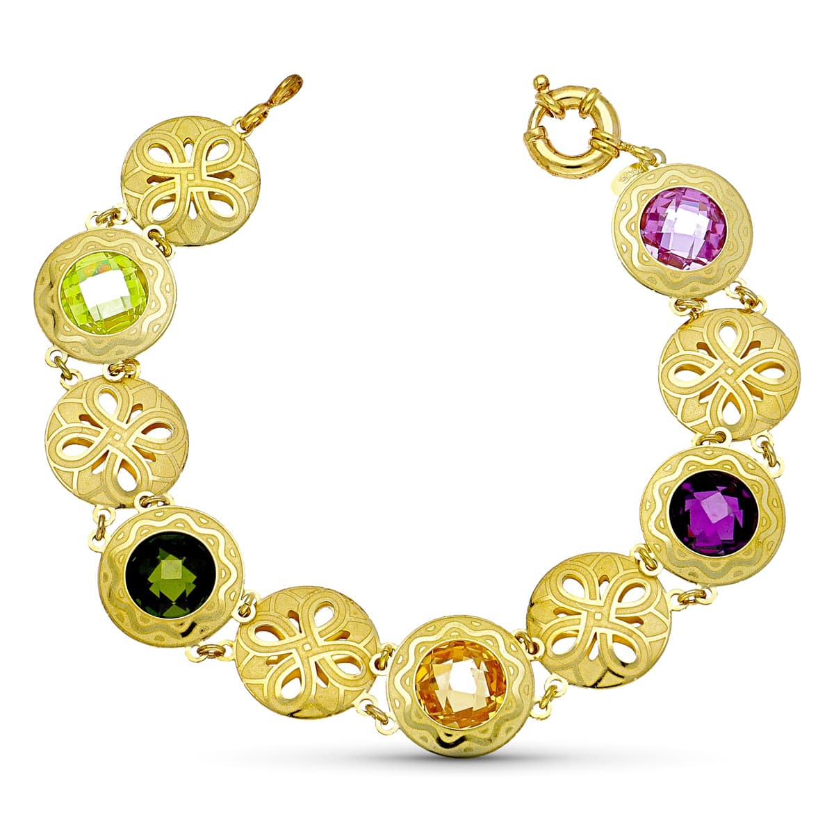 18K PULSERA ORO AMARILLO LASER PIEDRAS COLOR 18