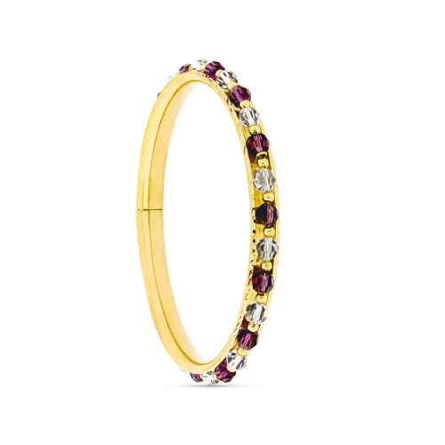 18K PULSERA ORO AMARILLO RIGIDA CON PIEDRAS ROJA Y BLANCA 16