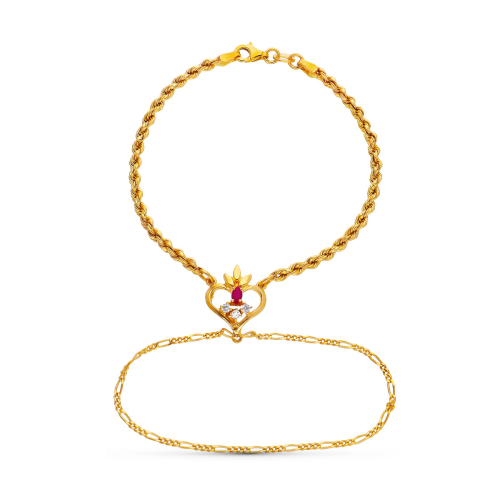 18K PULSERA ORO AMARILLO INDIA RUBI CORAZON 8