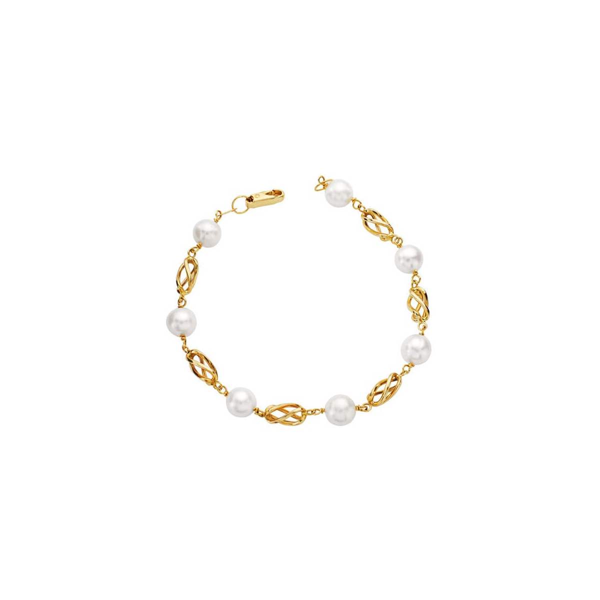 18K PULSERA ORO AMARILLO PERLA Y JAULA 19.5 CM 7