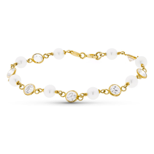 18K PULSERA ORO AMARILLO CON PERLA Y CIRCONITA 16.5 CM 4