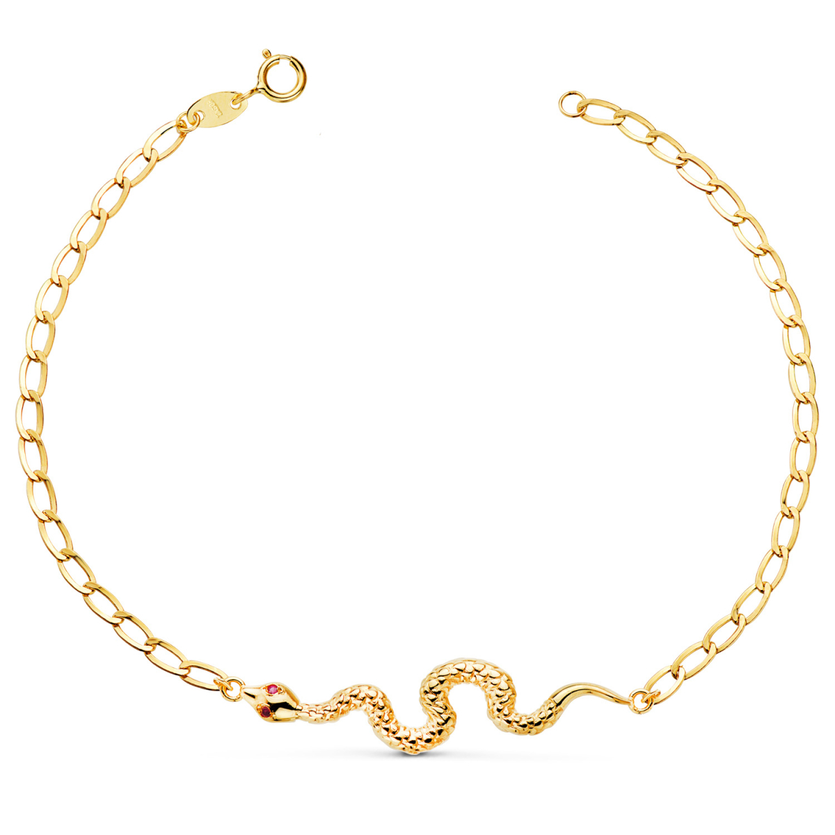 18K PULSERA ORO AMARILLO SERPIENTE OJOS RUBI 40 MM. CADENA HUECA. LARGO: 19CM 1