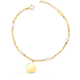 18K PULSERA ORO AMARILLO CON PERLAS 3.5MM Y PLACA CHAPA REDONDA 10MM. LARGO: 15 2CM 1