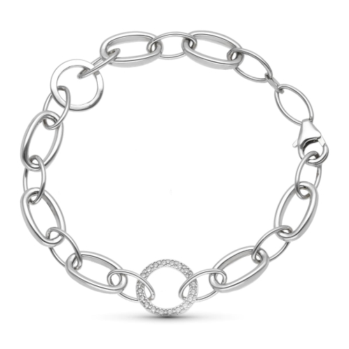 18K PULSERA ORO BLANCO ESLABON OVAL Y CIRCULAR CON CIRCONITA 18.5 CM 8