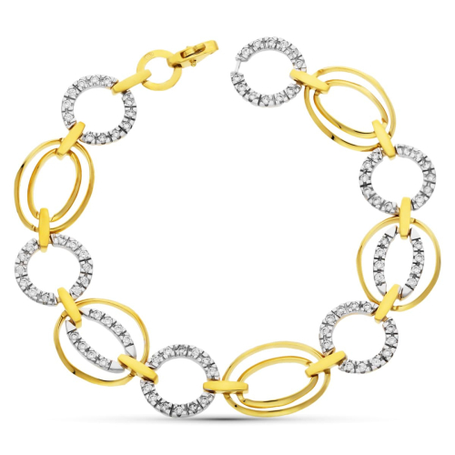 18K PULSERA ORO BICOLOR ESLABONES CIRCONITAS 17